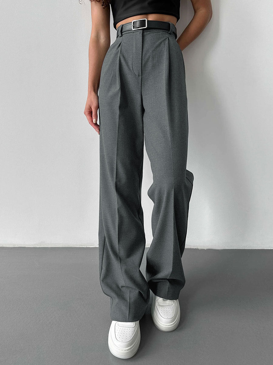 Women's Relaxed High-Waist Suit Trousers Casual Straight Pants