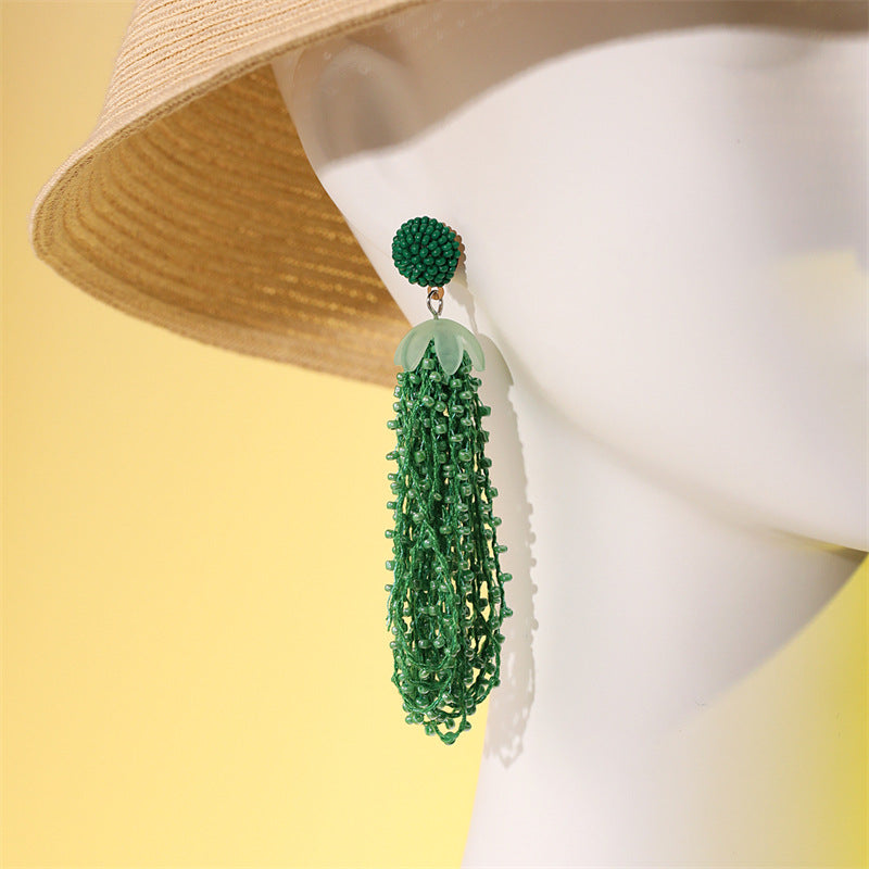 Long Beaded Fringed Earrings Women'S Vintage Bohemian Earrings