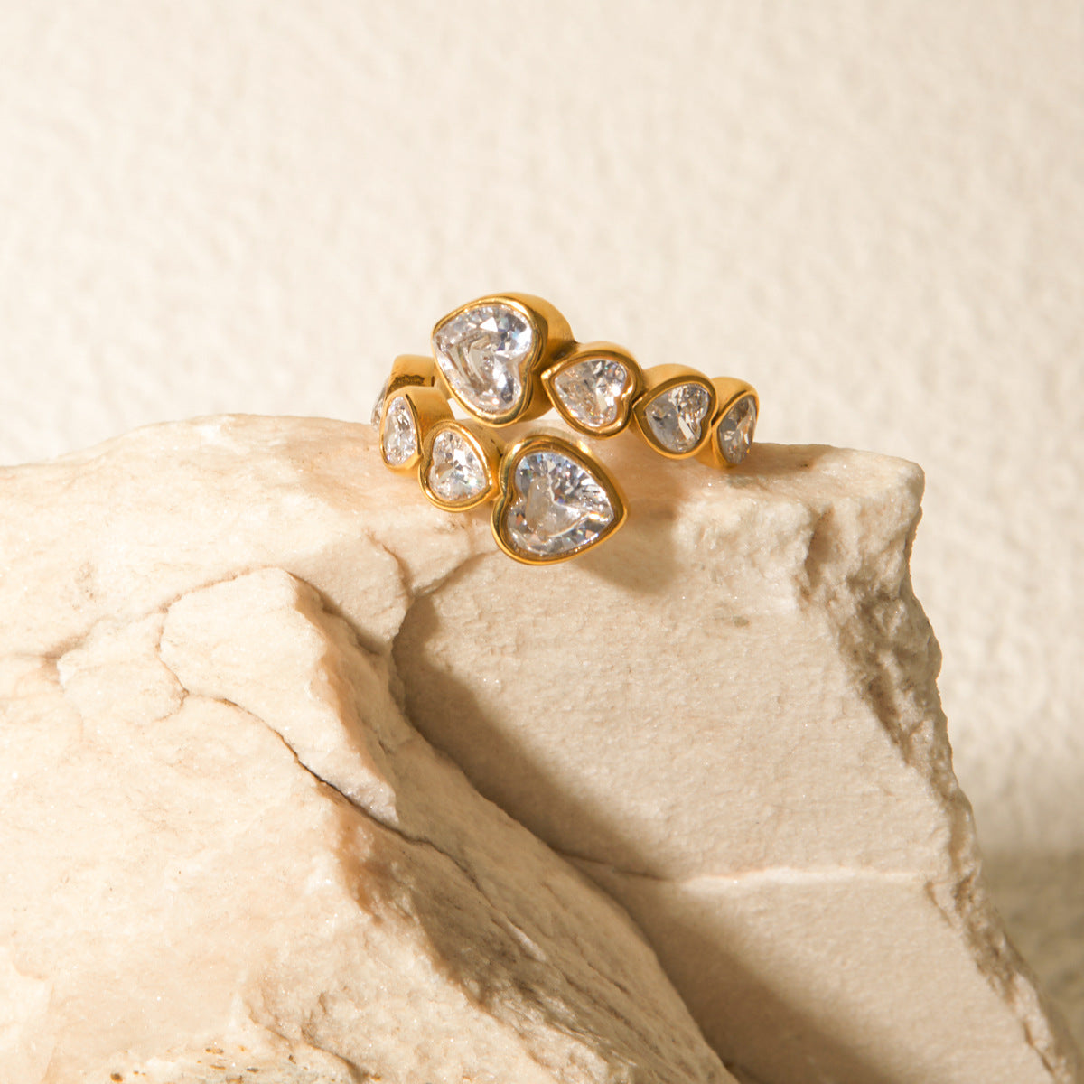 Love Heart Rhinestone Adjustable Ring