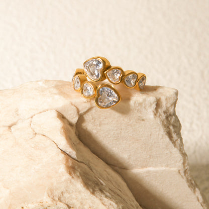Love Heart Rhinestone Adjustable Ring