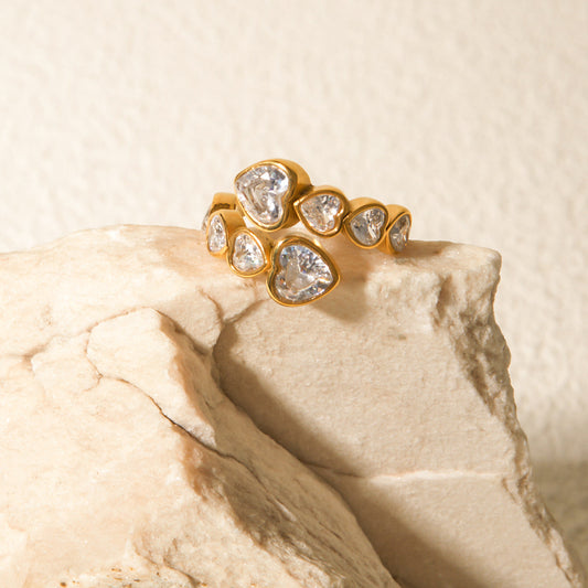 Love Heart Rhinestone Adjustable Ring