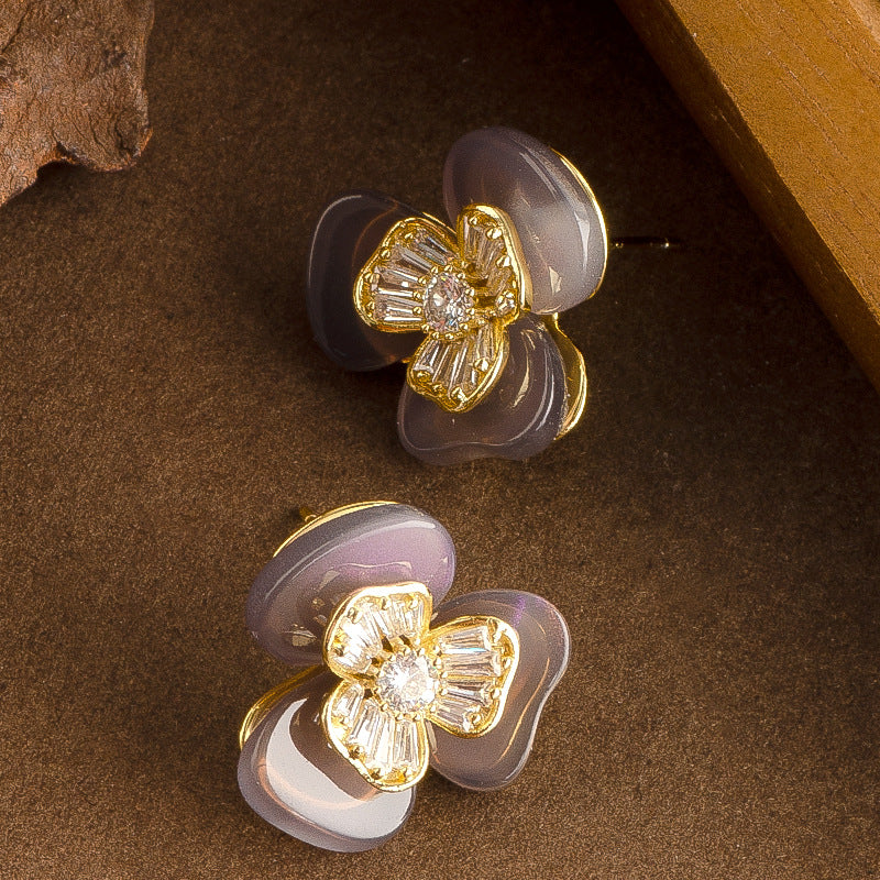 Flower Zircon Stud Earrings For Women 鈥?Elegant Floral Design