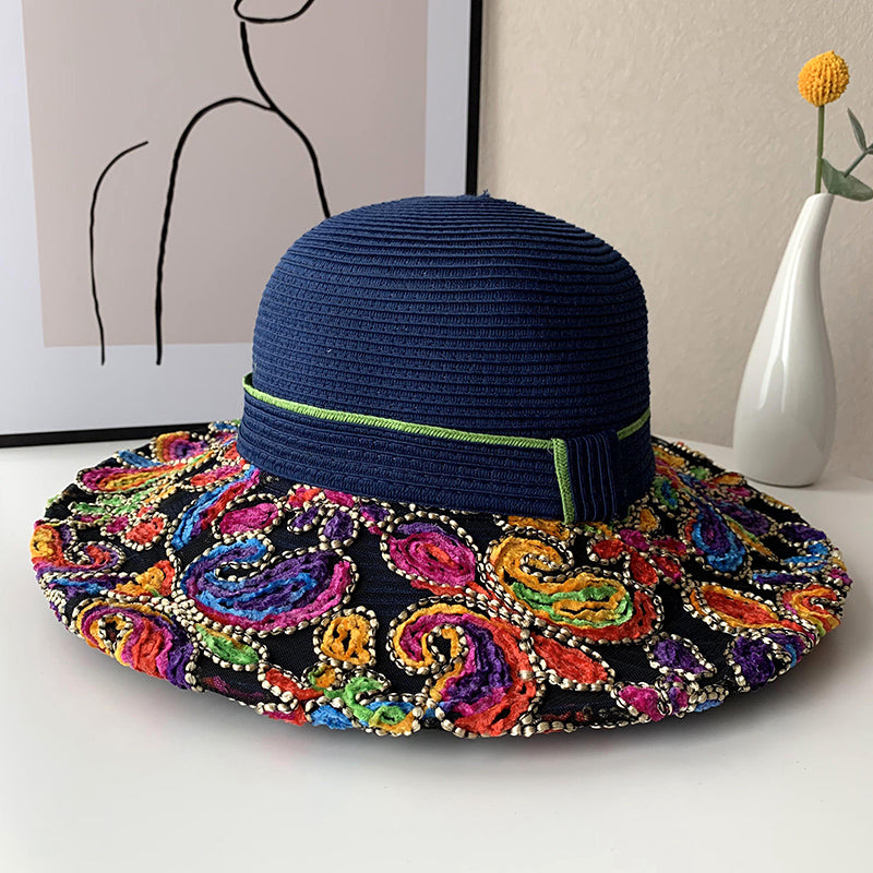 Shade Hat Beach Women'S Summer Ethnic Style Sunscreen Straw Hat