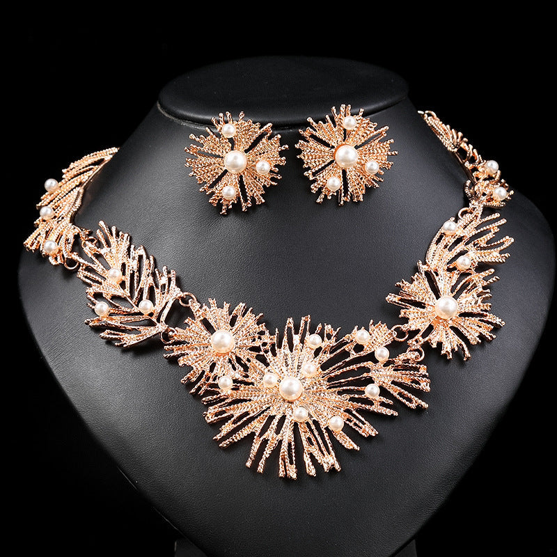 Geometric Vintage Pearl-Style Statement Necklace Set