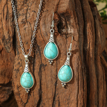 Bohemian Vintage Turquoise Water Drop Earrings and Necklace Set