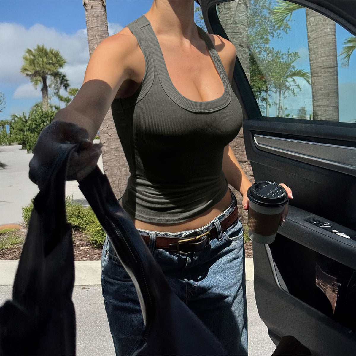Solid Color Halter Neck T-Shirt for Trendy Women