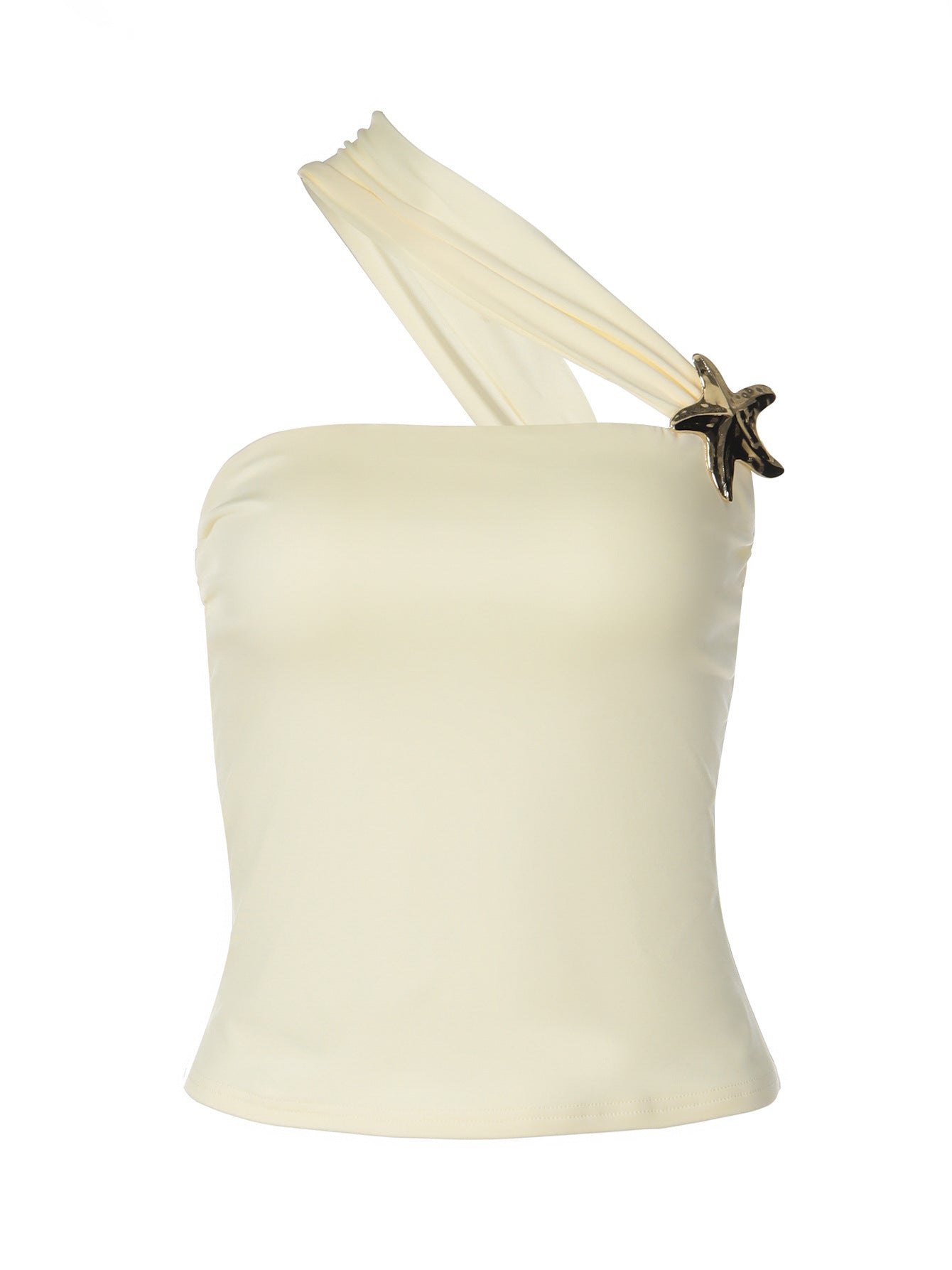 Trendy Women's One-Shoulder Top With Golden Button Detail