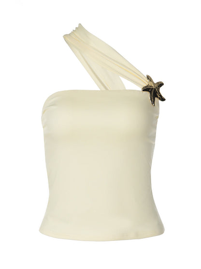 Trendy Women's One-Shoulder Top With Golden Button Detail