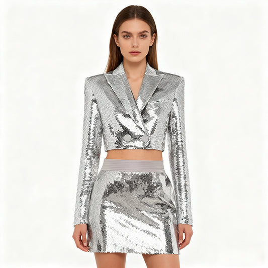 Bling Bling Sequined Short Skirt Suit Set