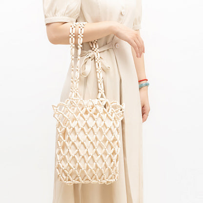 Wooden Bead Woven Handbags