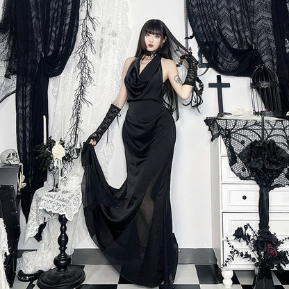 Dark Fashion Halter Neck Backless Cross Dress Sexy Long Maxi Dress