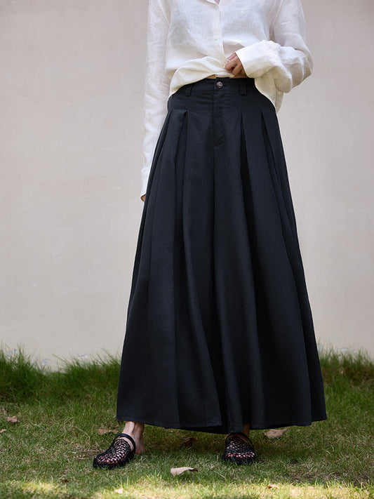 High-Waisted Pleated Skirt Pants Elegant Casual A-Line Trousers