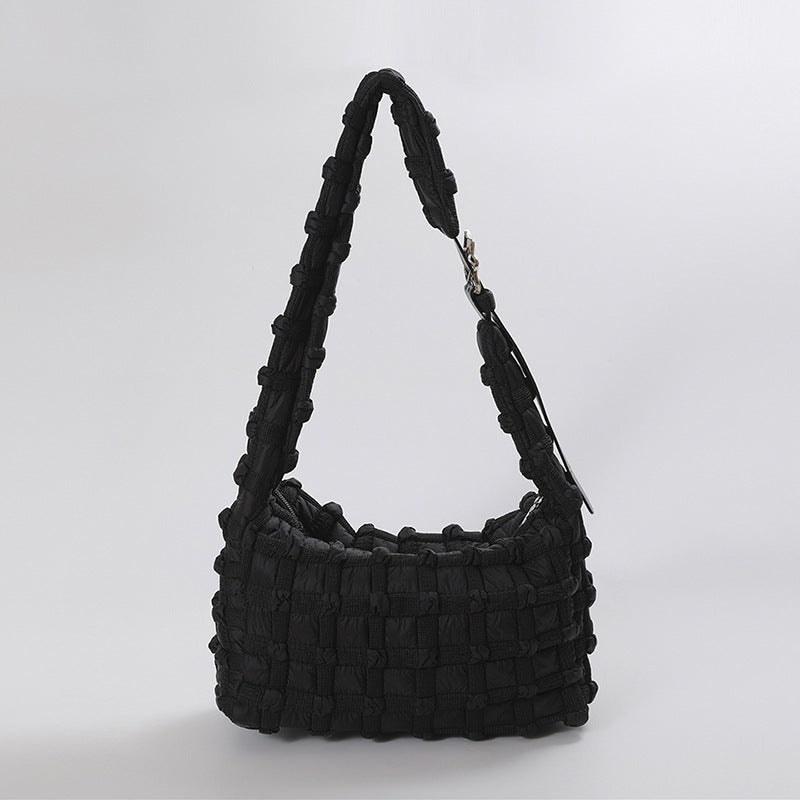 Checkered Cloud Puff Bag Trendy Nylon Shoulder Bag