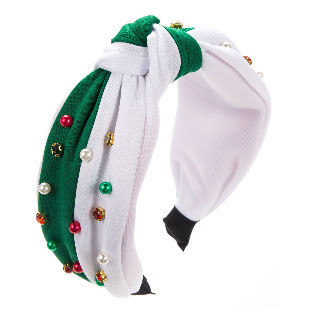 Christmas Pearl Headband with Rhinestones for Women