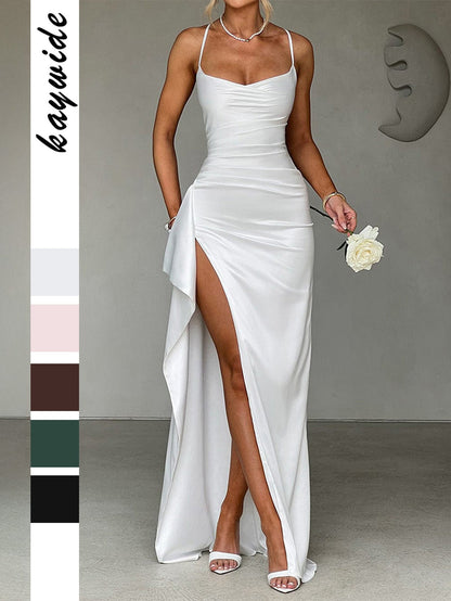 Elegant Spaghetti Strap Maxi Dress Polyester Casual