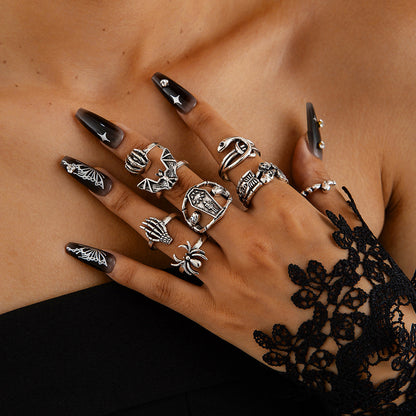 Halloween Gothic Skull Vintage Rings Punk Spider Snake Animal Ring Set