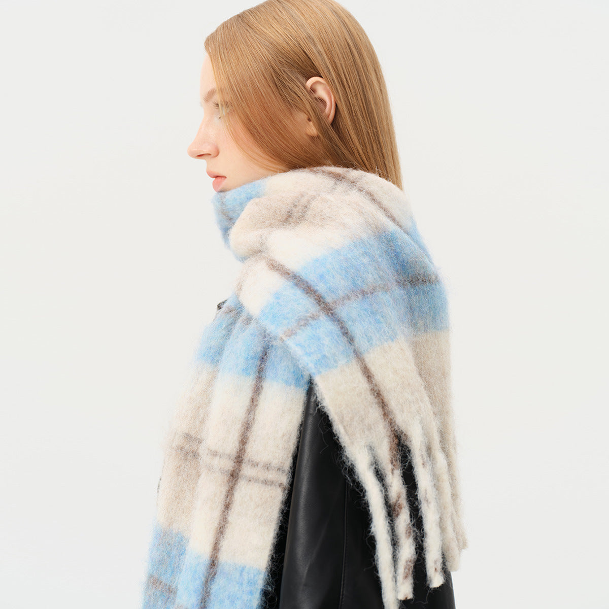Chic Plaid Wool Blend Scarf for Women