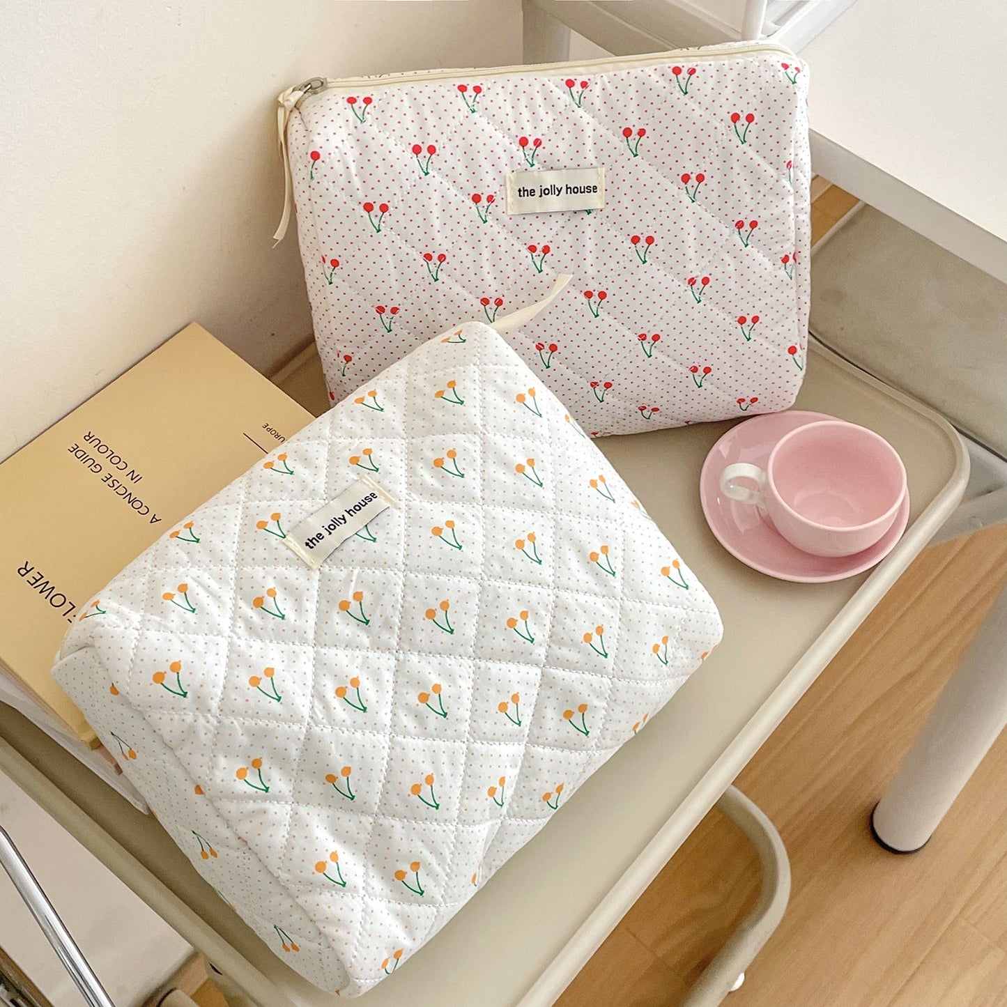Cute Polka Dots Cherry Print Travel Makeup Bag