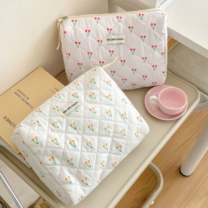 Cute Polka Dots Cherry Print Travel Makeup Bag
