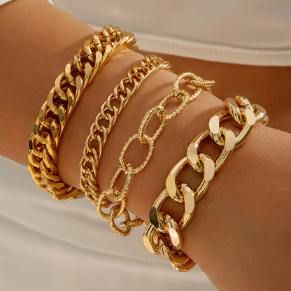 Vintage Geometric Open-Cuff Gold Bracelet Set