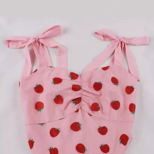 Strawberry Print Strapless A-Line Dress