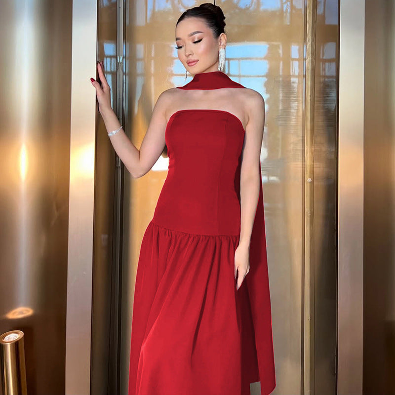 Elegant High-Waisted Mermaid Dress with Back Tie