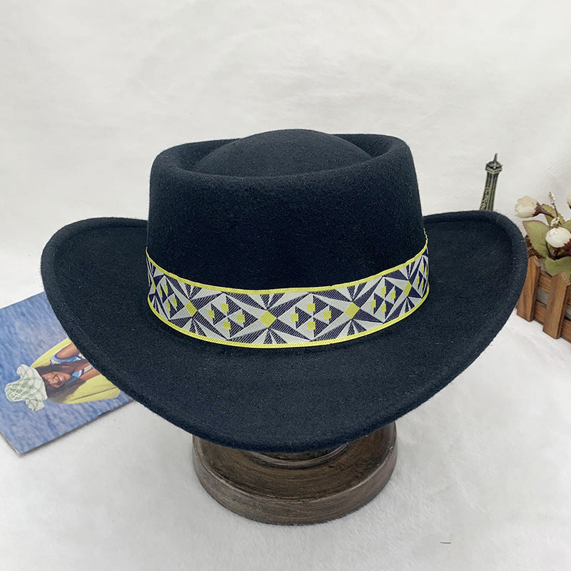 Jazz Style Wool Felt Hat with Wide Brim - Vintage Aesthetic