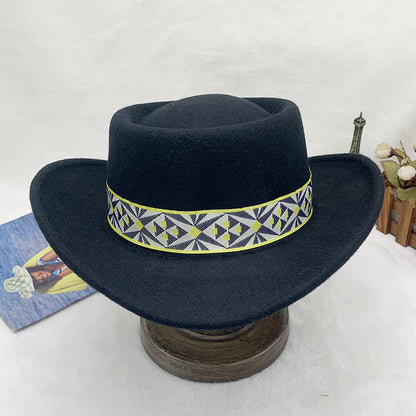 Jazz Style Wool Felt Hat with Wide Brim - Vintage Aesthetic