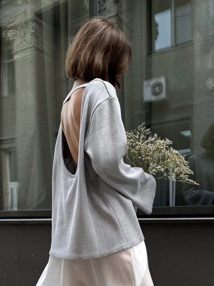 Cozy Backless Knitted Sweater Casual Plus Size Cotton