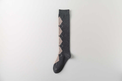 Minimalist Plaid Jacquard Cotton Calf Socks