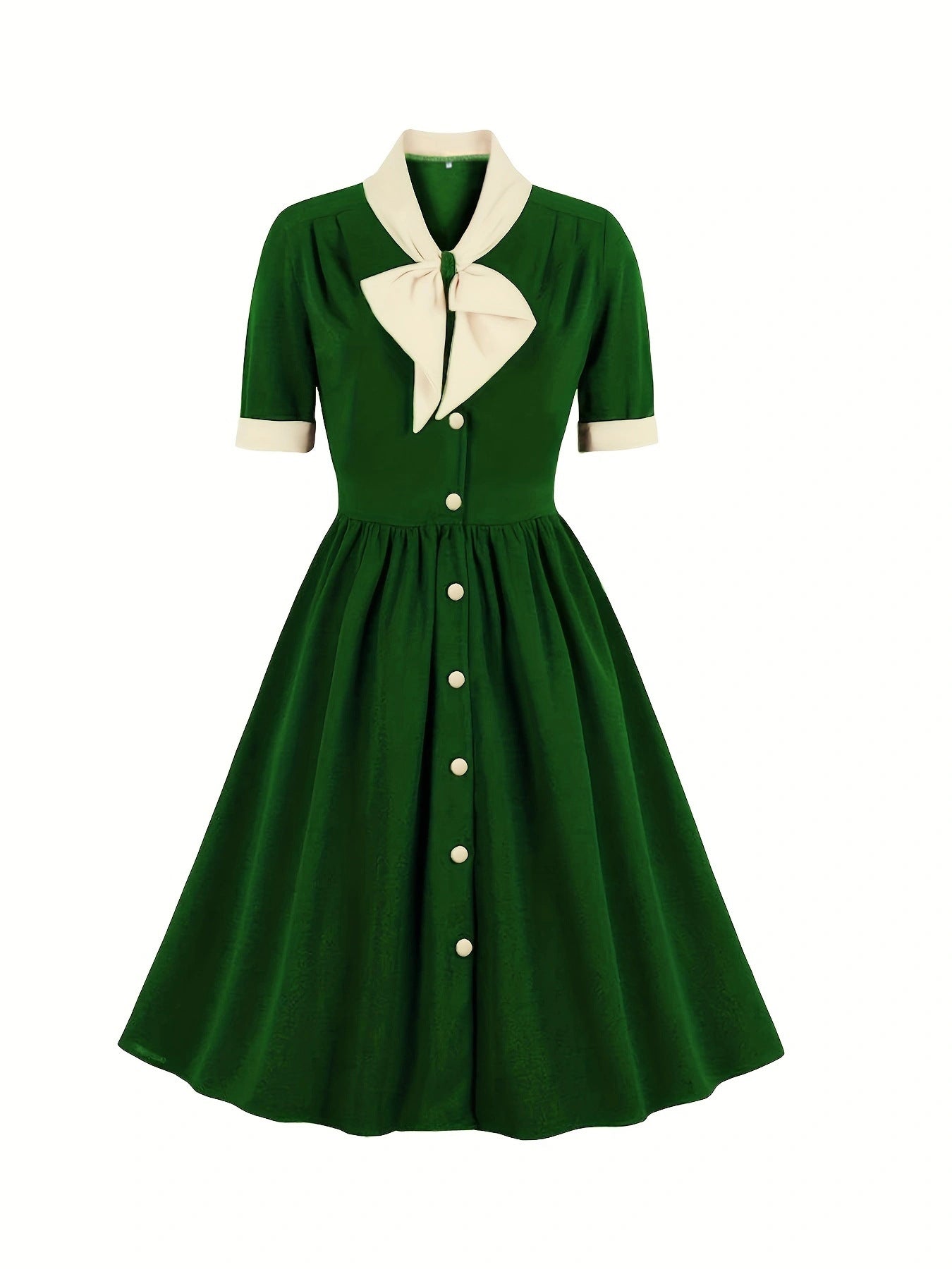 Vintage Style A-Line Dress with Bow, Polyester Fabric