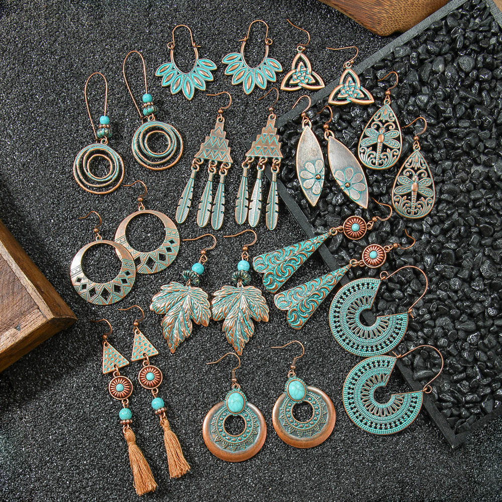 Bohemian Vintage Long Tassel Earrings Floral Design Zinc Alloy Jewelry