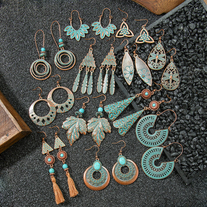Bohemian Vintage Long Tassel Earrings Floral Design Zinc Alloy Jewelry