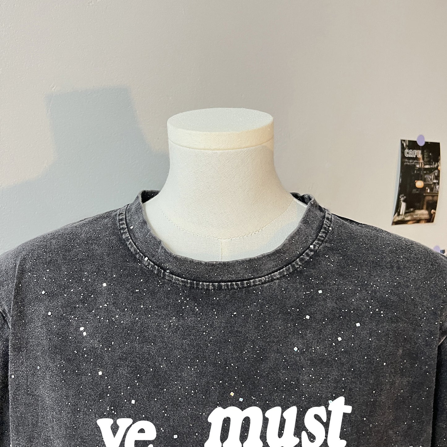 Teesher - Cropped Black Star &amp; Letter Print T-Shirt