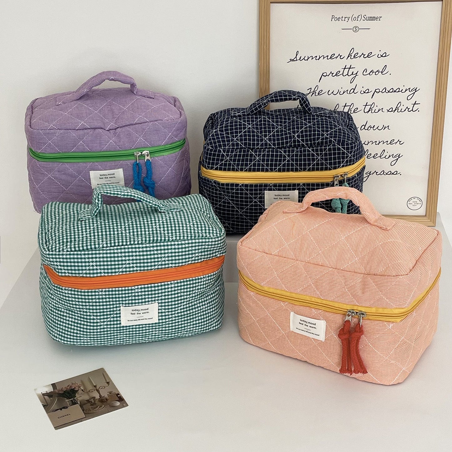 Classic Plaid Cosmetic Bag Minimalist Travel Pouch