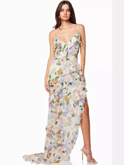 Elegant Off-Shoulder Long Dress With 3D Floral Print