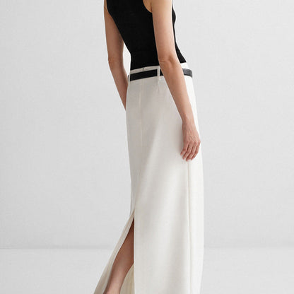 White A-Line Midi Skirt Trendy Casual Commuter