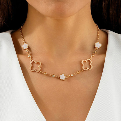 Trendy Alloy Five-Leaf Clover Bracelet Jewelry Set