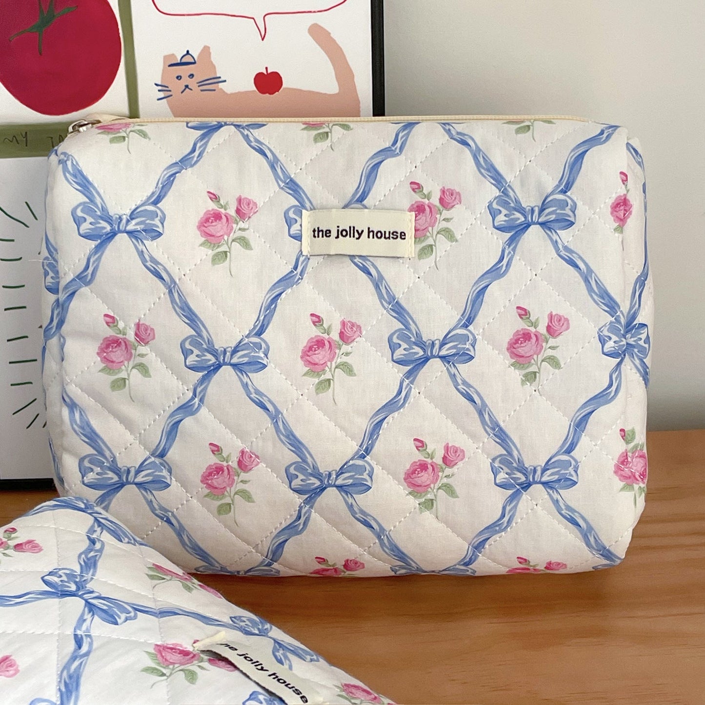Bow Print Soft Portable Sweet Make Up Bag