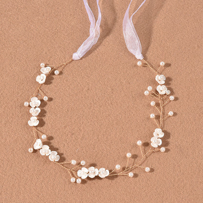 Bridal Pearl Floral Headband Handmade Soft Hair Accessory
