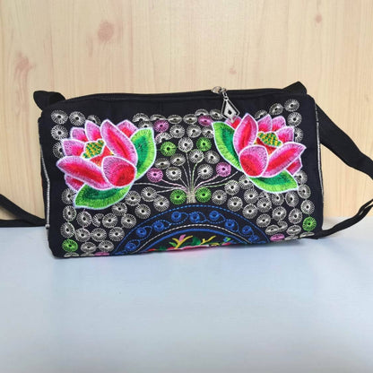Ethnic Style Classic Embroidery Bag, Three-Layer Zipper Bag, Cross-Body Embroidery Small Bag