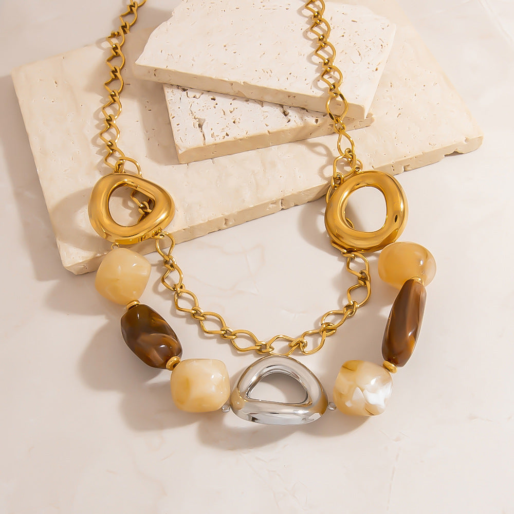 Stainless Steel Resin Necklace Irregular Acrylic Bead Choker