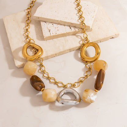 Stainless Steel Resin Necklace Irregular Acrylic Bead Choker