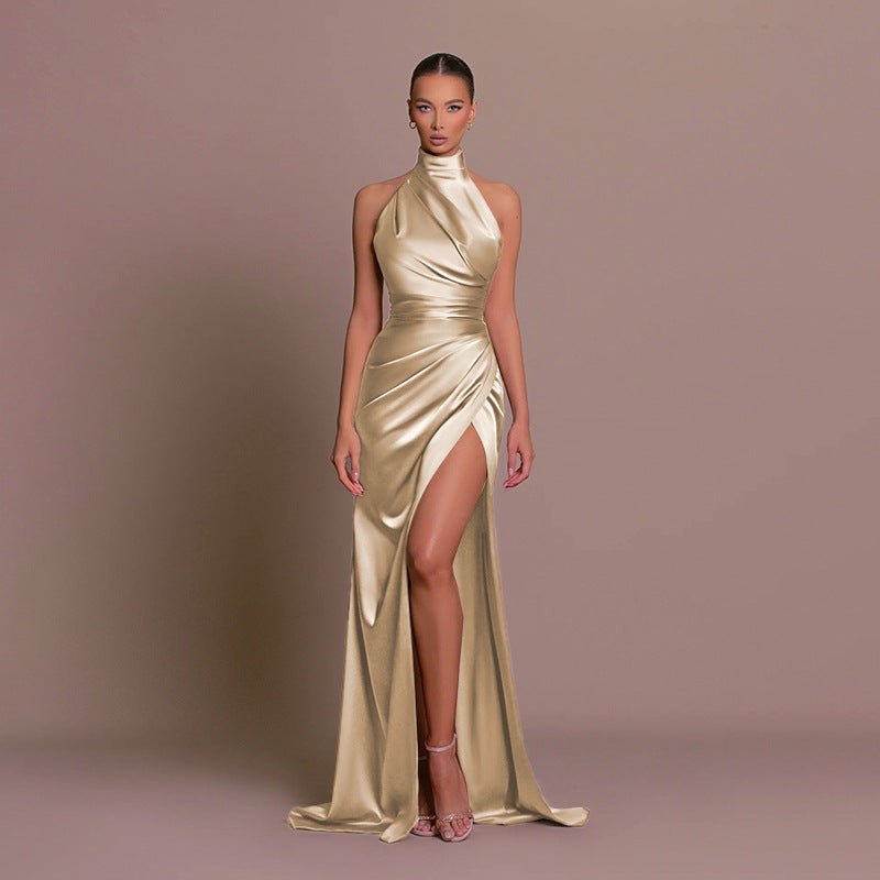 Elegant High Neck Sleeveless Long Dress, Summer Style