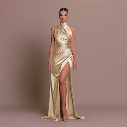 Elegant High Neck Sleeveless Long Dress, Summer Style