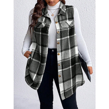 Checkered Sleeveless Vest Casual Loose Women's Coat