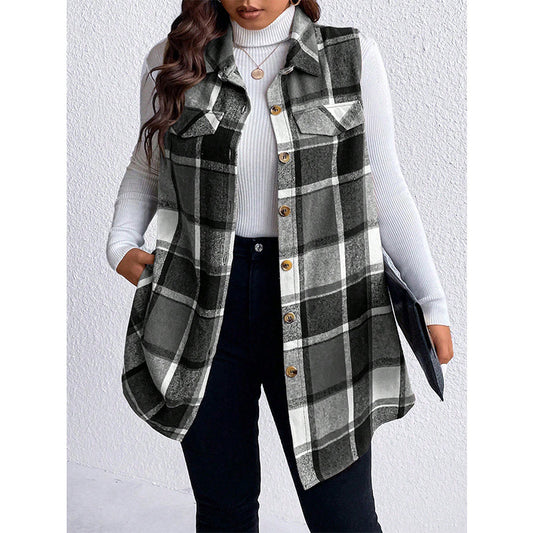 Checkered Sleeveless Vest Casual Loose Women's Coat