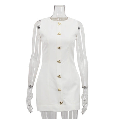 White Sleeveless French Style Mini Dress Elegant Fit-and-Flare