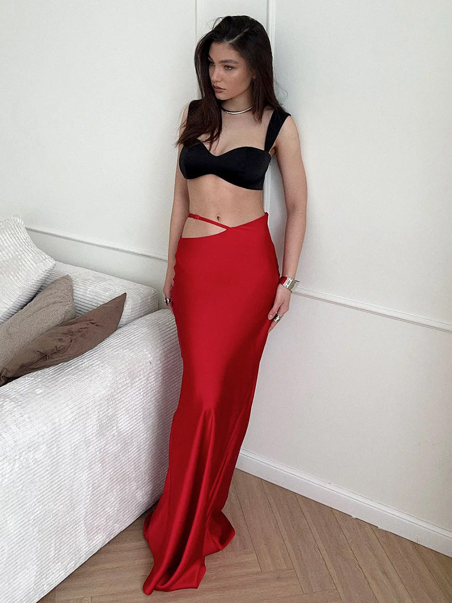Solid Color Long Midi Skirt Elegant Soft Stretchy Skirt