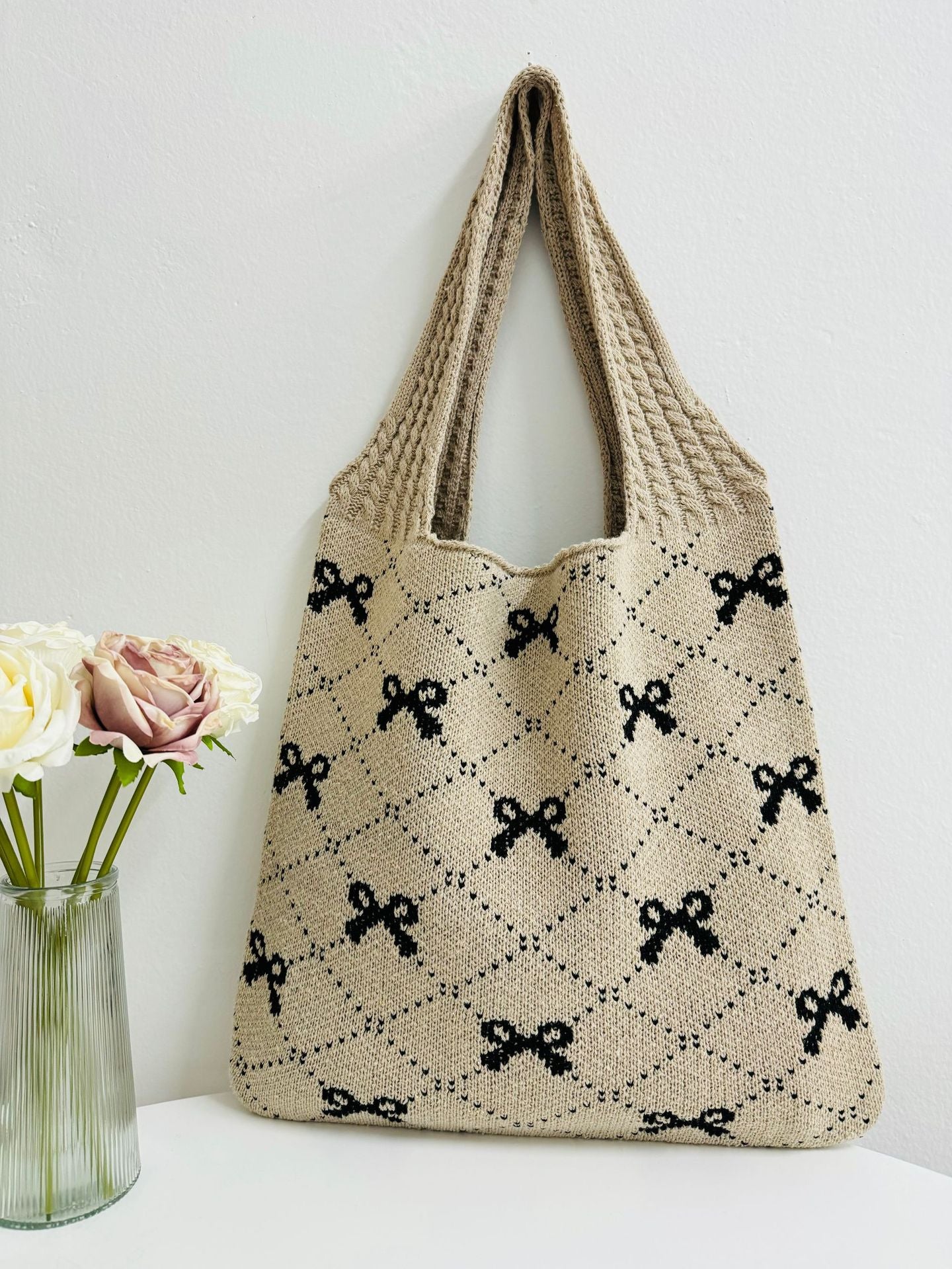 Bows Print LargeÂ Capacity Knit Shoulder Bag
